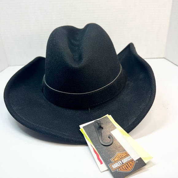Harley Davidson Black Wool Brim Women’s Cowboy Hat Size Medium Cowgirl - Picture 5 of 11